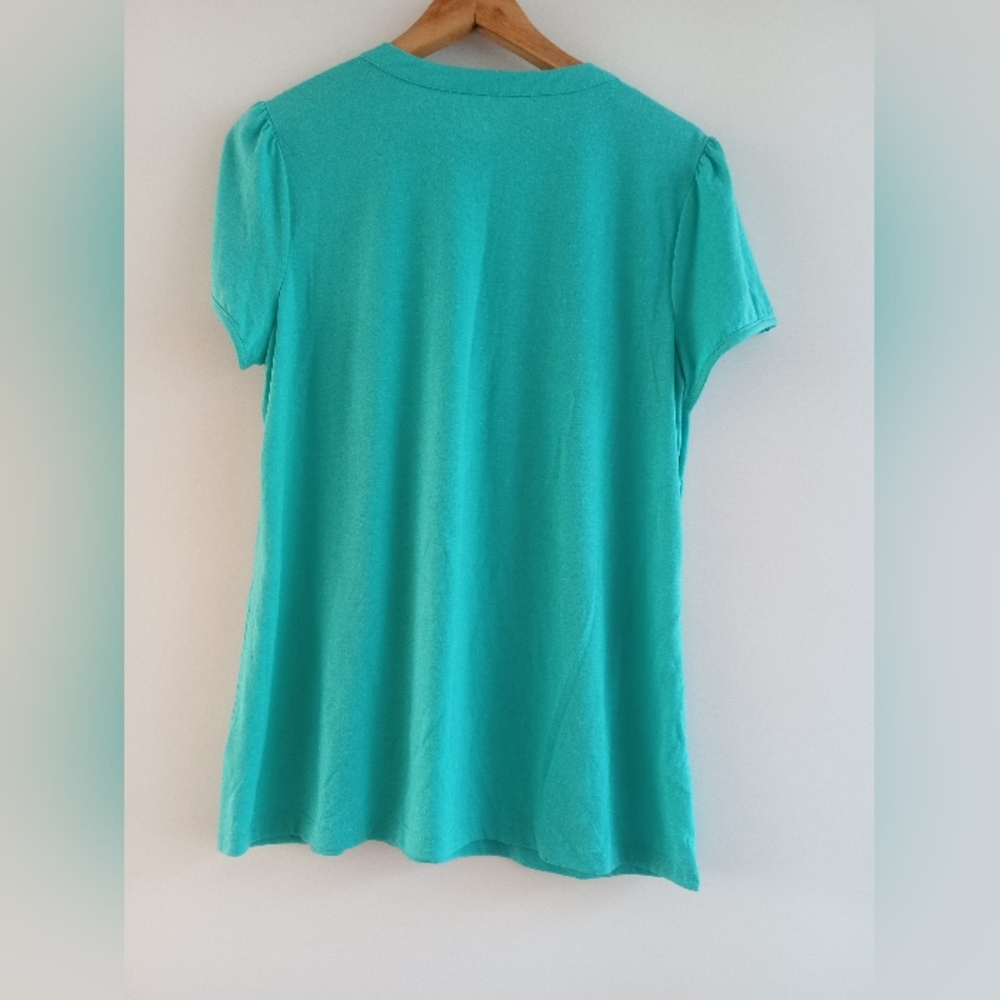 a.n.a A New Approach Teal Ruffle V-Neck Short Sleeve Top Blouse -Women's Size XL - Picture 3 of 5